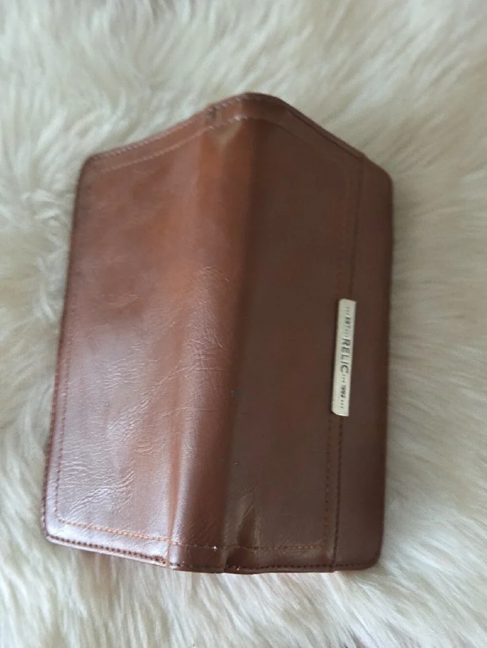 Relic Cognac Brown Zip-Around Wallet with Metal Logo
